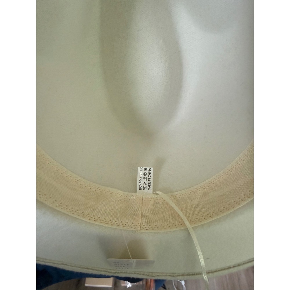 Boutique White Wide Brim Fedora Hat with Tan Band Boho Western Style - Picture 3 of 4